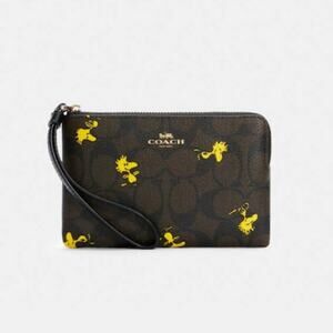 Limited Ed. Coach X Peanuts Wristlet In Signature Canvas With Woodstock Print